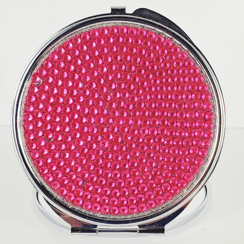 Women's NWOT Pink Rhinestone and Floral Compact Makeup Mirror